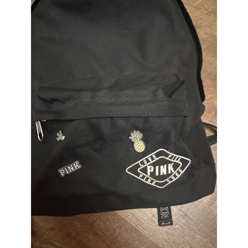 Victoria's Secret PINK Black Mini Backpack Logo Pins Pineapple Cactus - Picture 2 of 9
